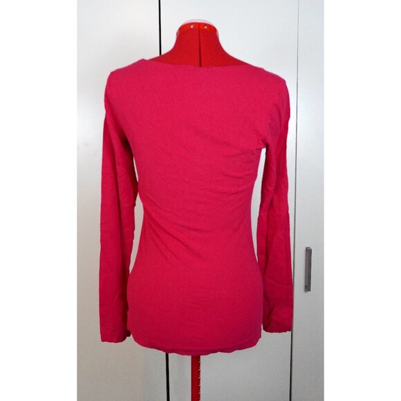 H&M Scoop-Neck Pima Cotton Long Sleeve Shirt in Hot Pink - Picture 3 of 6